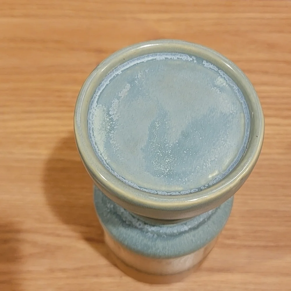 Blue Brown Ombre Ceramic Pillar Candle Holder Rustic Decor Farmhouse